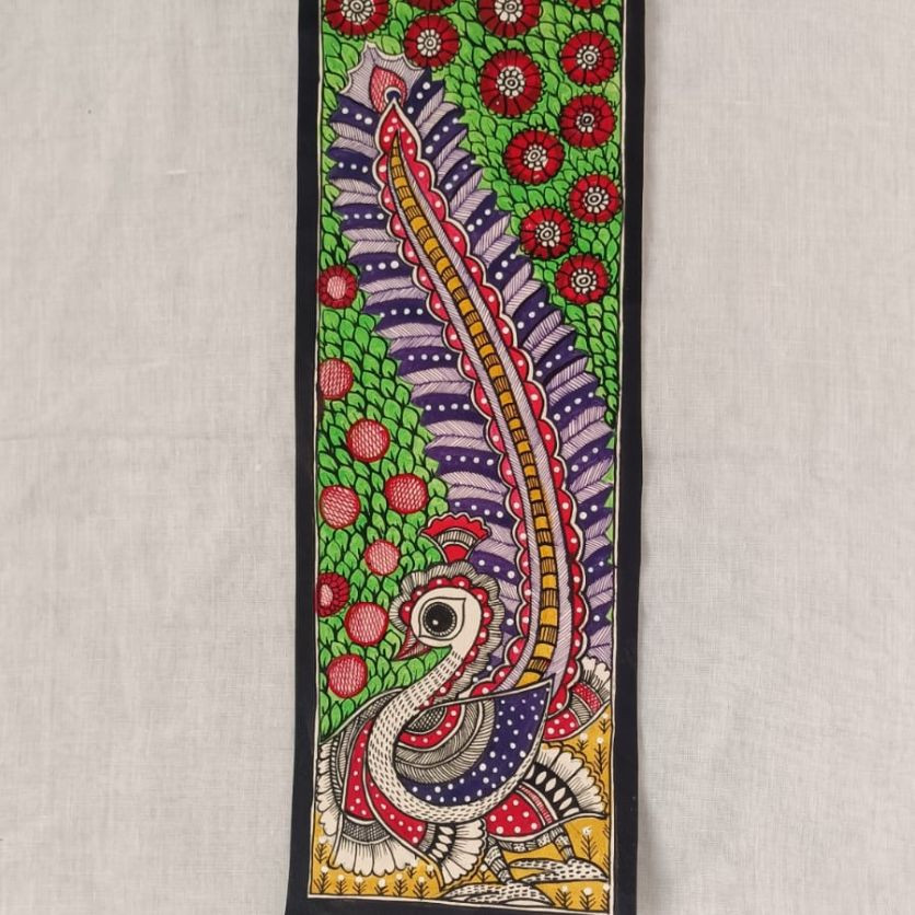 Handmade Female Peacock Madhubani Folk Art Painting