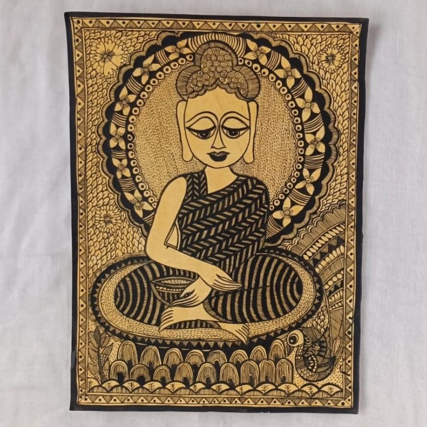 Colorful Buddha Madhubani Folk Art Painting