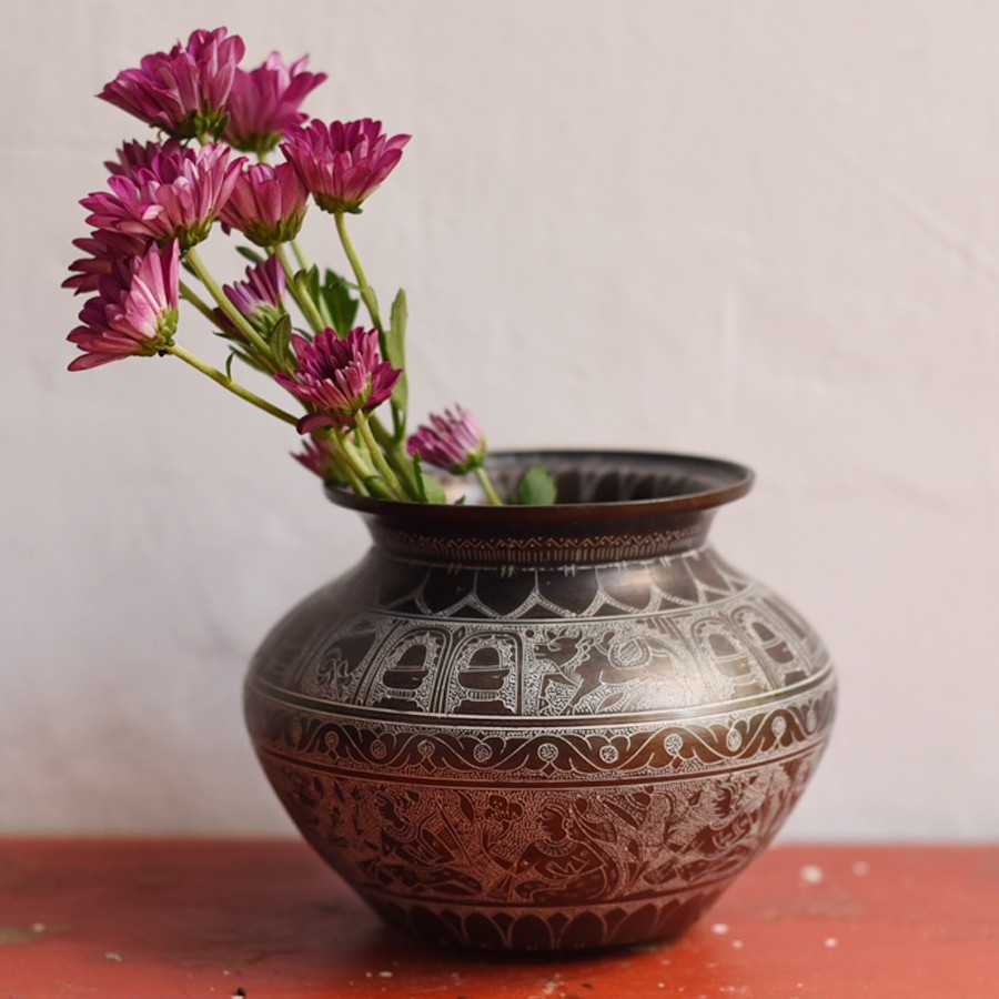 Antiquities from Khajuraho ~ Hand-Carved Brass Lota
